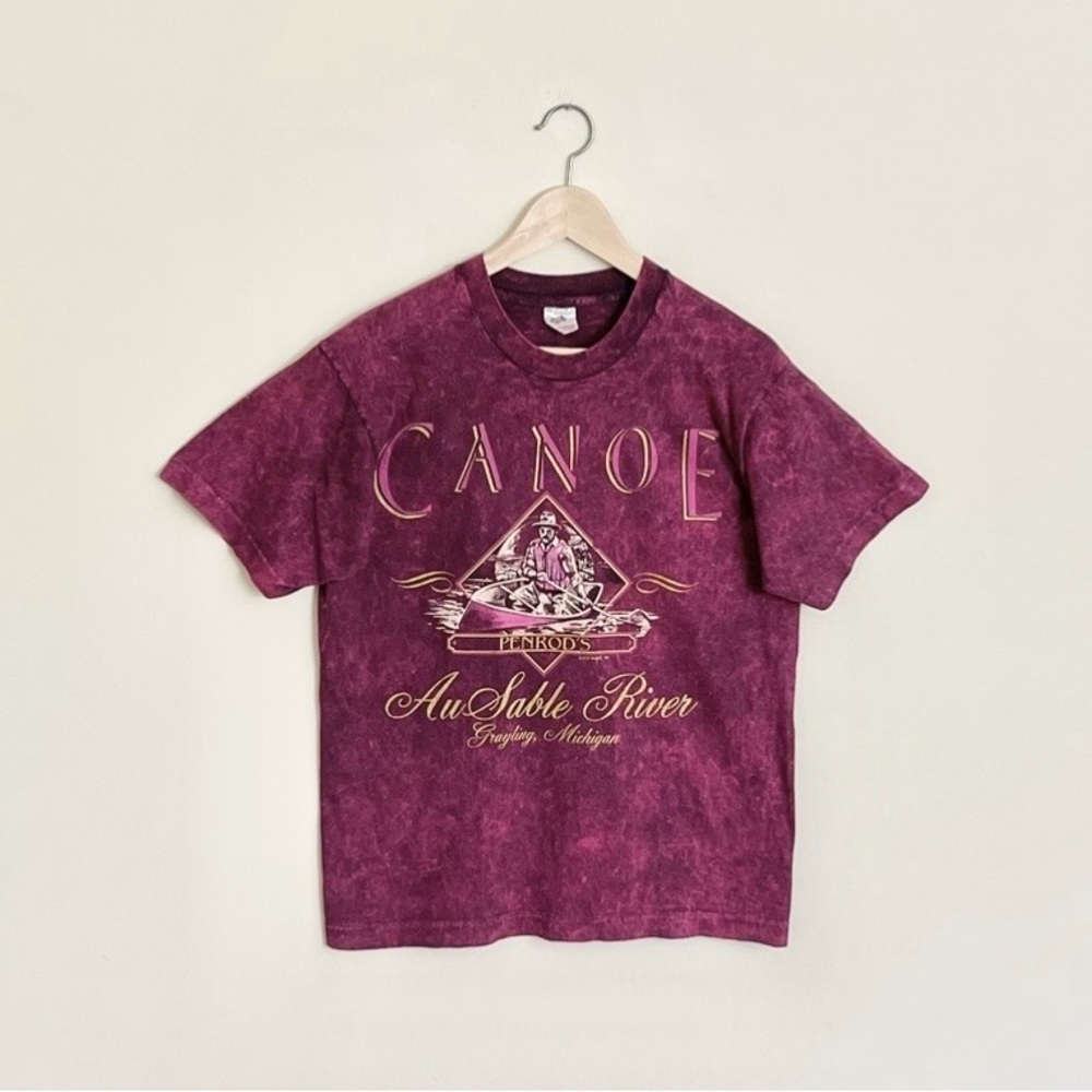 Vintage 1993 Penrod’s Canoe Au Sable River Michigan Tie Dye Red T Shirt Adult M
